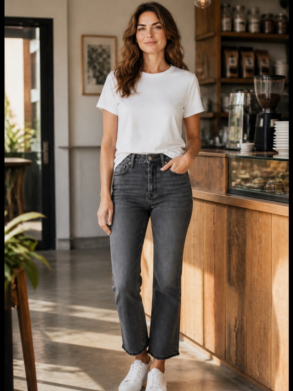 J Brand Gray Straight-Leg Jeans with Frayed Hem